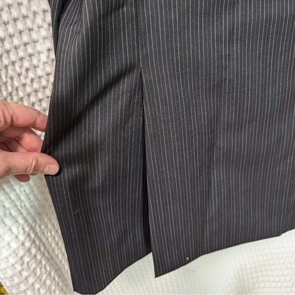 Burberry London Mens Pinstripe 100% Wool Suit Jacket Blazer Grey 46 Long